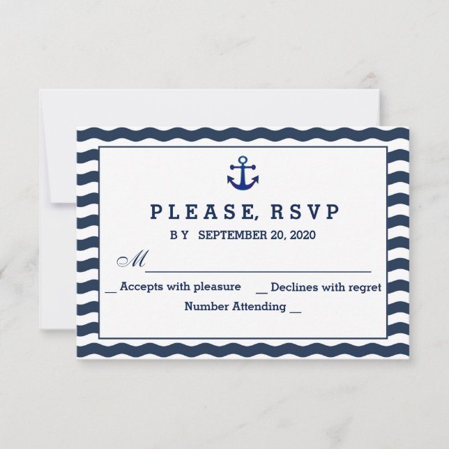Wedding Invitations | Nautical Navy Waves RSVP (Front)