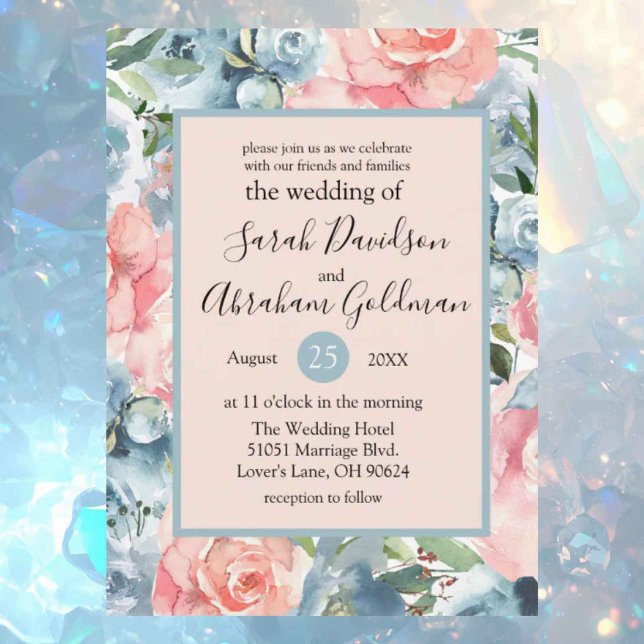 Wedding Invitations - Pink Dusty Blue Floral Roses (Creator Uploaded)