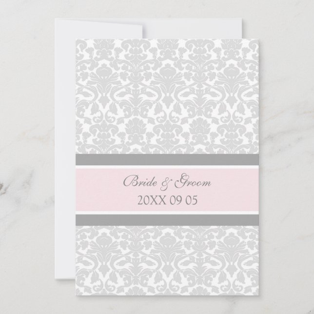 Wedding Invitations Pink Grey White Damask (Front)