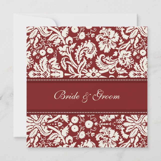 Wedding Invitations Red Cream Damask (Front)