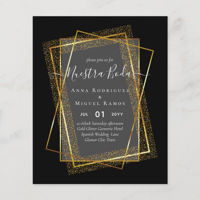 Wedding Invitations, Spanish Wedding GOLD Budget Flyer (Front)