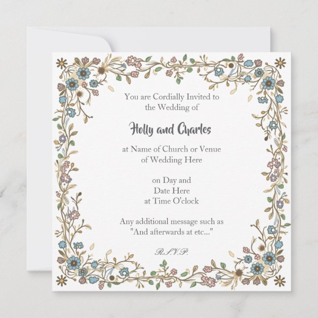 Wedding Invitations with a Drawn Floral Border. (Back)