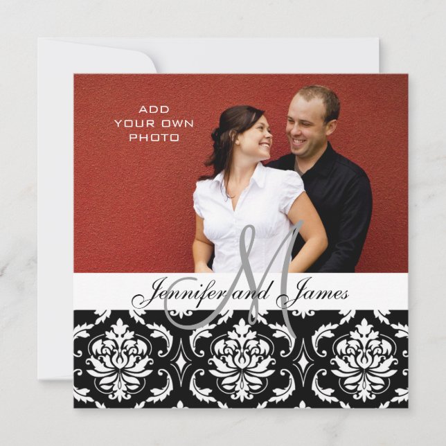 Wedding Invitations with Engagement Photo Damask (Front)