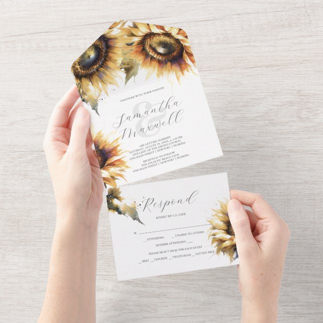 Wedding Invitations with RSVP Card Sunflower (Tearaway)