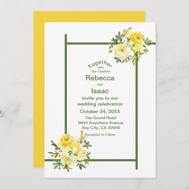 Wedding Invitations - Yellow Roses (Front/Back)