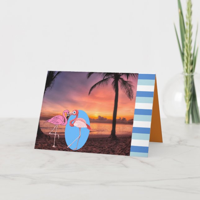 Wedding Invite Beach Flamingo Palm Romantic (Front)