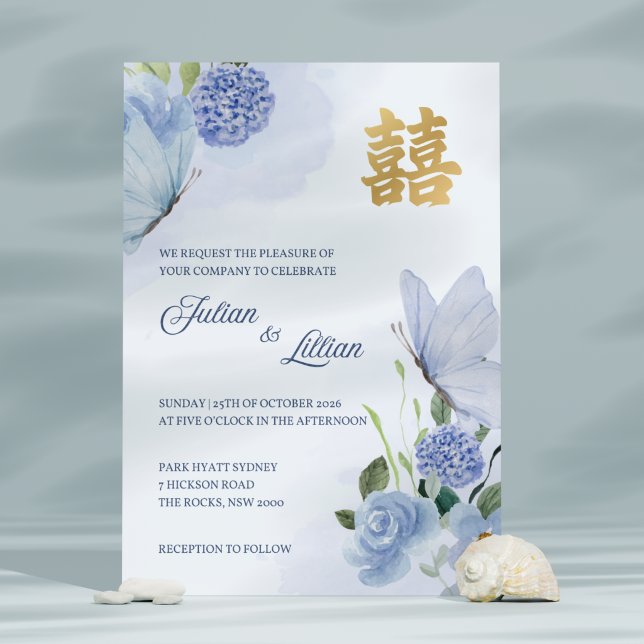 Wedding Invite Blue Butterfly Gold (Creator Uploaded)