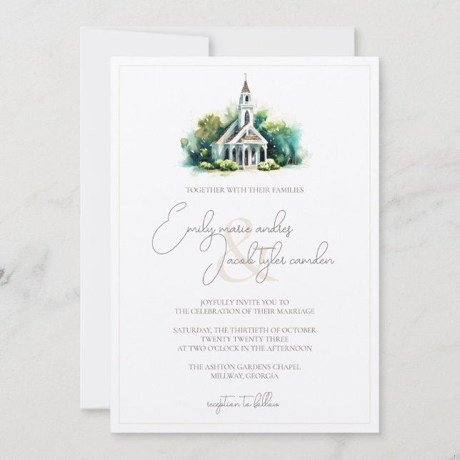 Wedding Invite - Chapel in Watercolor (Front)