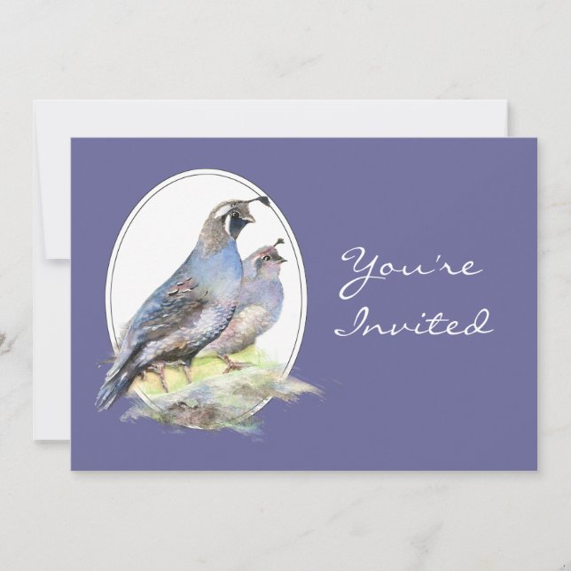 Wedding Invite Custom California Quail Birds (Front)