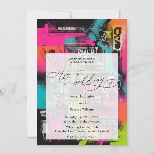 Wedding invite design of Neon Graffiti (Front)