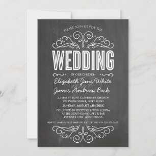 WEDDING INVITE elegant flourish chalkboard grey