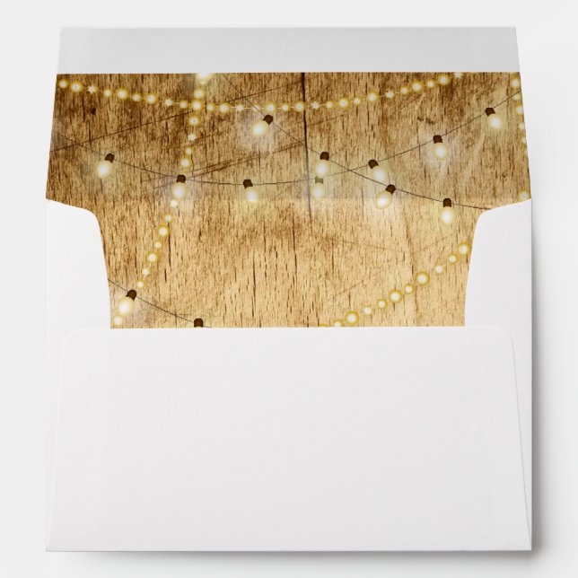 Wedding invite envelope wood and string lights (Back (Bottom))