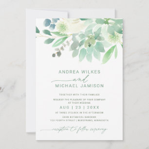 Wedding Invite Floral Succulent Watercolor Green
