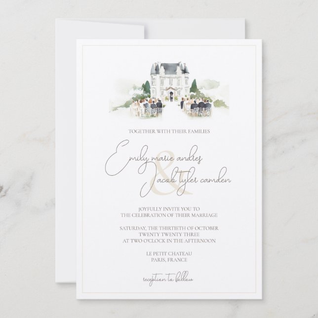 Wedding Invite - French Chateau in Watercolor (Front)