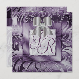 Wedding Invite Leaf Floral Purple Silver Bow 2
