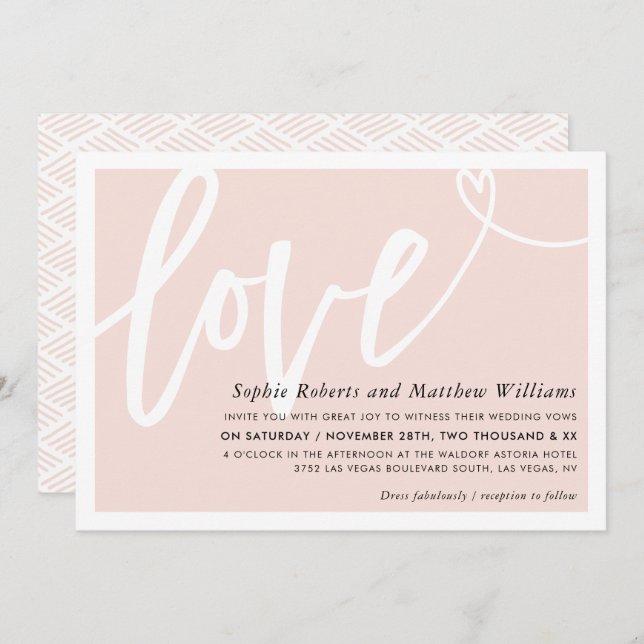 WEDDING INVITE love brush lettered blush pink (Front/Back)