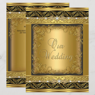 Wedding Invite Metallic Gold Black Diamond