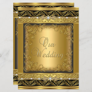 Wedding Invite Metallic Gold Black Diamond