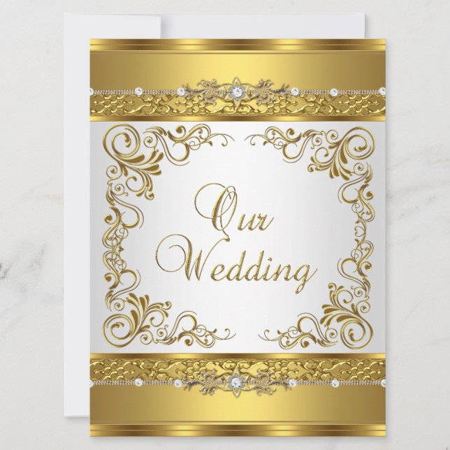 Wedding Invite Metallic Gold White Diamond (Front)