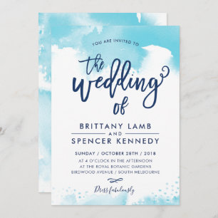 WEDDING INVITE modern stylish aqua blue watercolor