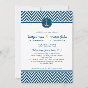 WEDDING INVITE nautical anchor heart navy yellow
