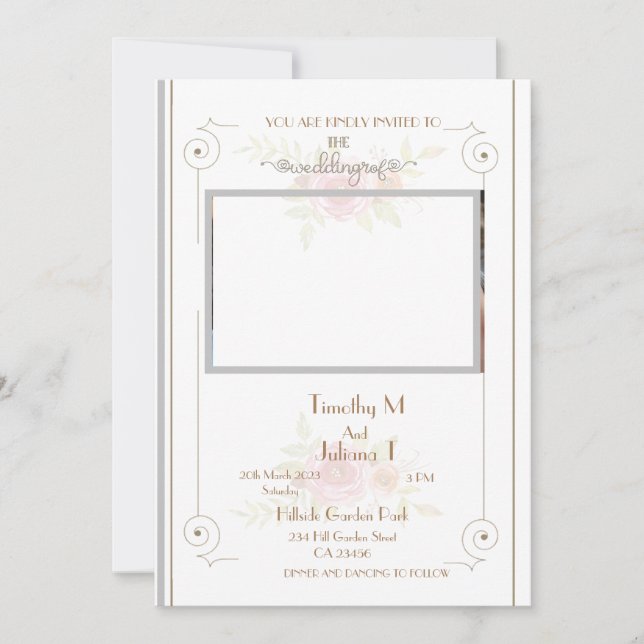 Wedding Invite Personalised Photo Name Address  (Front)