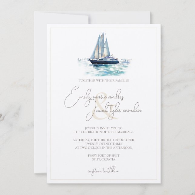 Wedding Invite - Sailing Theme in Watercolor (Front)