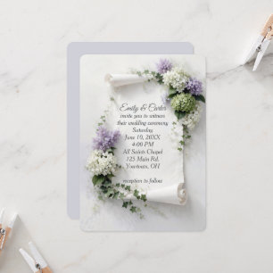 Wedding Invite Scroll with Lilacs and Hydrangeas 