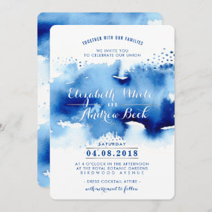 WEDDING INVITE stylish chic watercolor beach blue