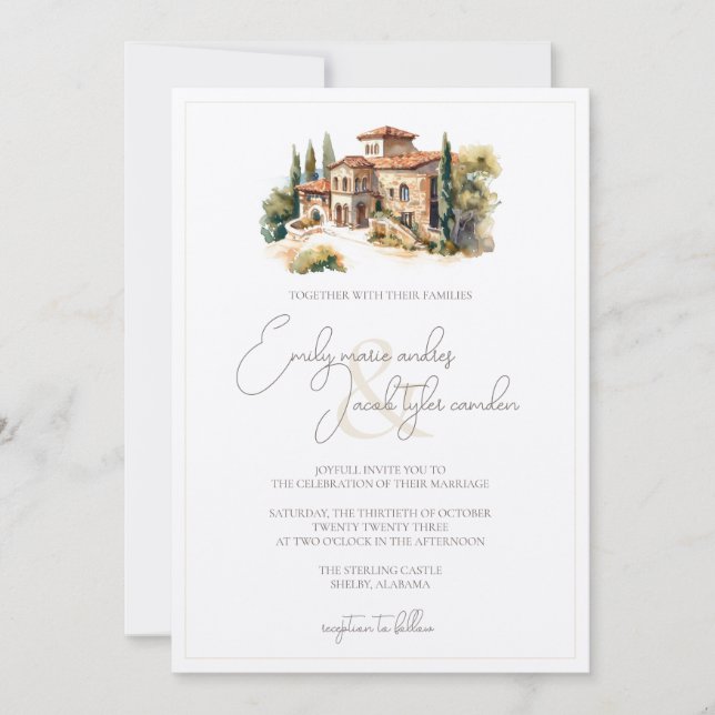 Wedding Invite - Tuscan Villa in Watercolor (Front)