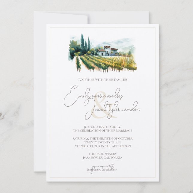Wedding Invite - Vineyard in Watercolor (Front)