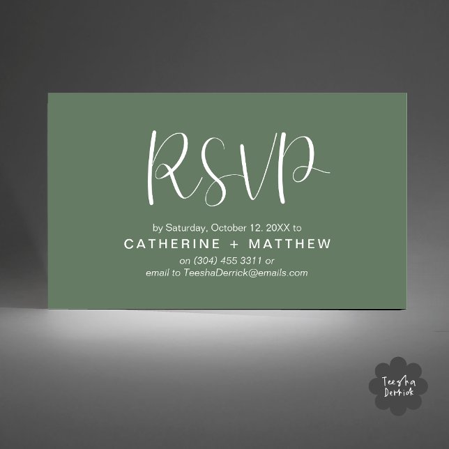 Wedding Invites RSVP Modern Minimalist Reminder (Wedding Invitation RSVP Modern Minimalist Design Reminder Email Phone Texting in Greenery Sage Green)