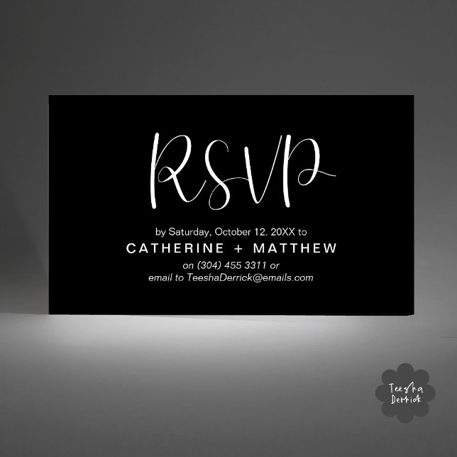 Wedding Invites RSVP Modern Minimalist Reminder (Wedding Invitation RSVP Modern Minimalist Design Reminder Email Phone Texting in Classy Black White)
