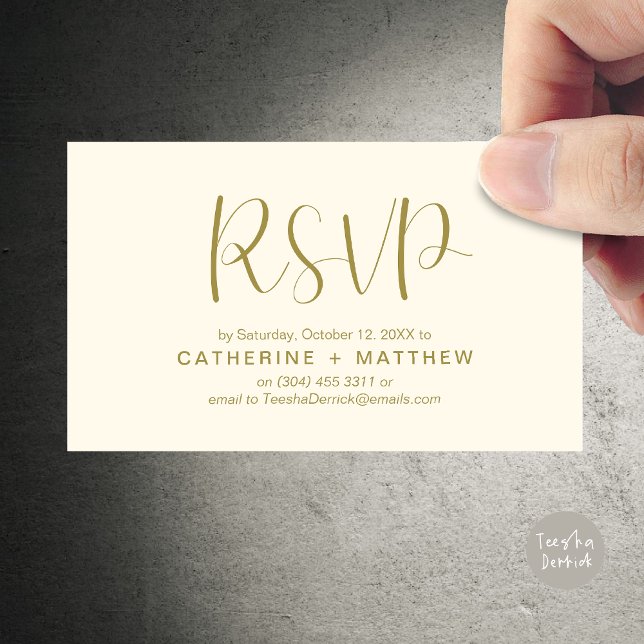 Wedding Invites RSVP Modern Minimalist Reminder (Wedding Invitation RSVP Modern Minimalist Design Reminder Email Phone Texting in Yellow Gold)
