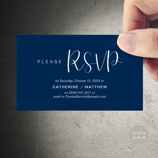 Wedding Invites RSVP Reminder, Modern Minimal (Wedding Invites RSVP Reminder enclosed card, Modern Minimal Navy Blue)