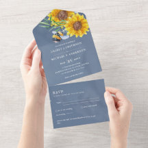 Wedding Invites with RSVP Rustic Sunflowers Bees
