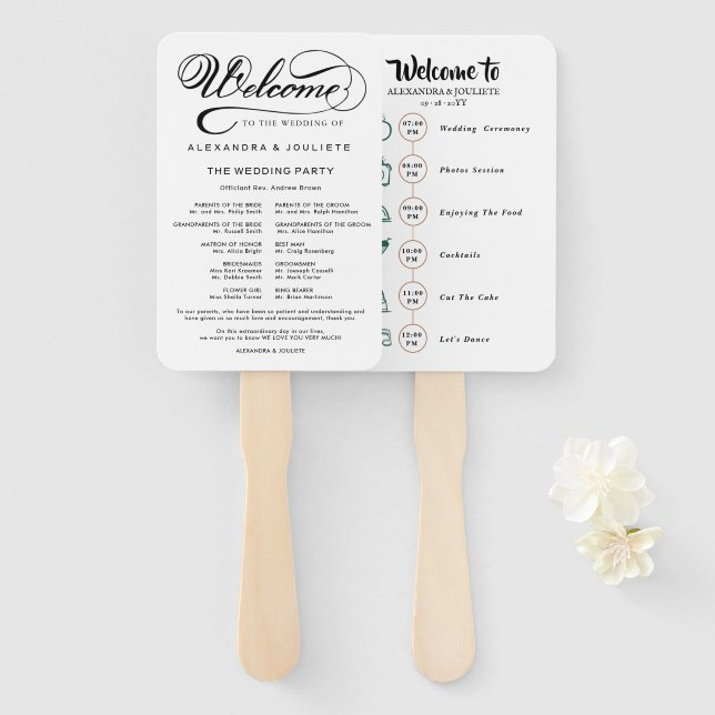 Wedding Itinerary Cocktail - Icon Wedding Welcome  Hand Fan (Front and Back)