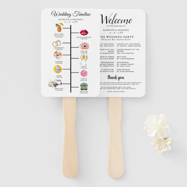 Wedding Itinerary Cocktail - Icon Wedding Welcome  Hand Fan (Front and Back)
