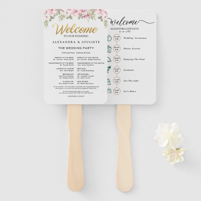 Wedding Itinerary Cocktail - Icon Wedding Welcome  Hand Fan (Front and Back)