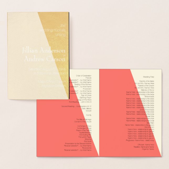 Wedding Itinerary 💕 Elegant Coral Program Foil Card (Display)