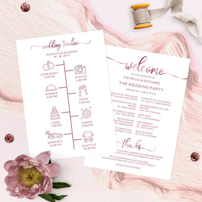 Wedding Itinerary Icon Chic Script Wedding Program Thank You Card (Creator Uploaded)