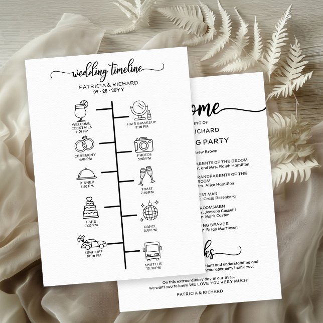 Wedding Itinerary Icon Chic Script Wedding Program Thank You Card (Creator Uploaded)