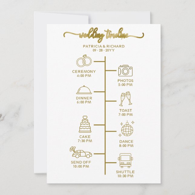 Wedding Itinerary Icon Chic Script Wedding Program Thank You Card (Front)