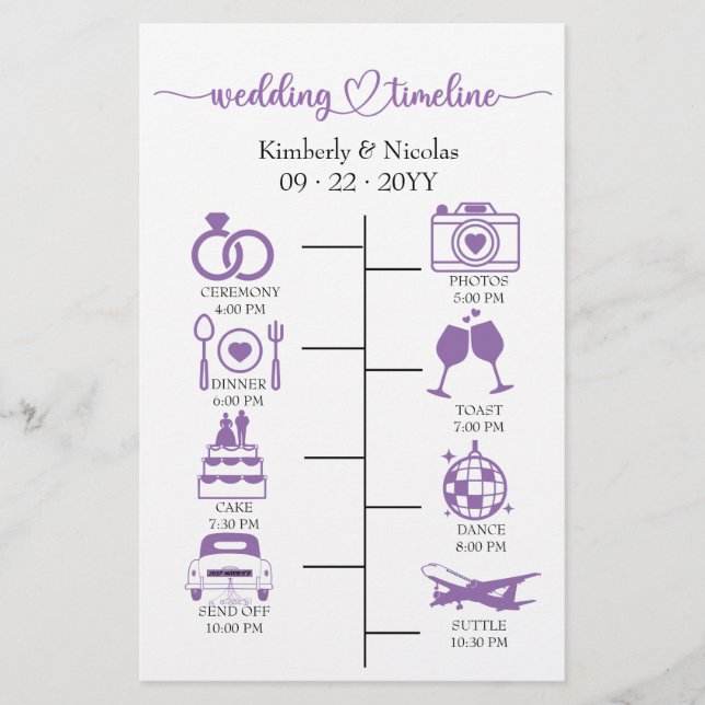 Wedding Itinerary Icon Chic Script Wedding Station Stationery (Front)