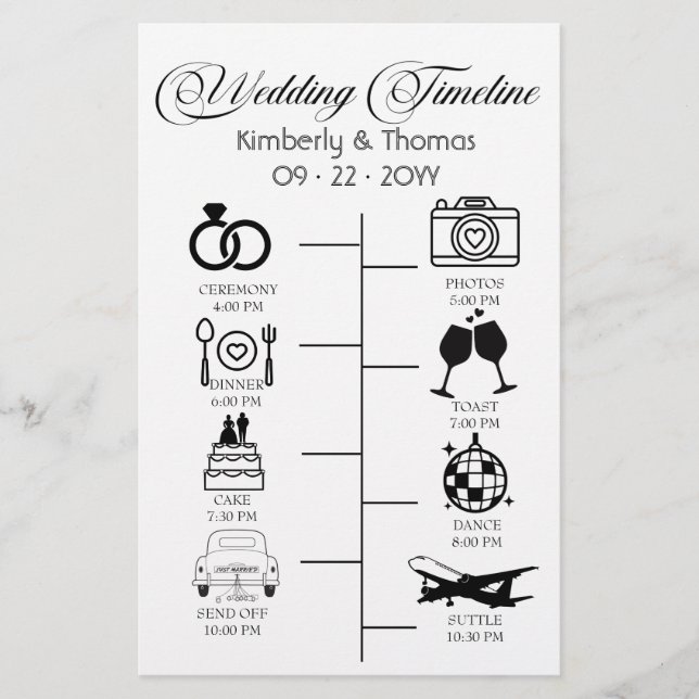 Wedding Itinerary Icon Chic Script Wedding Stationery (Front)