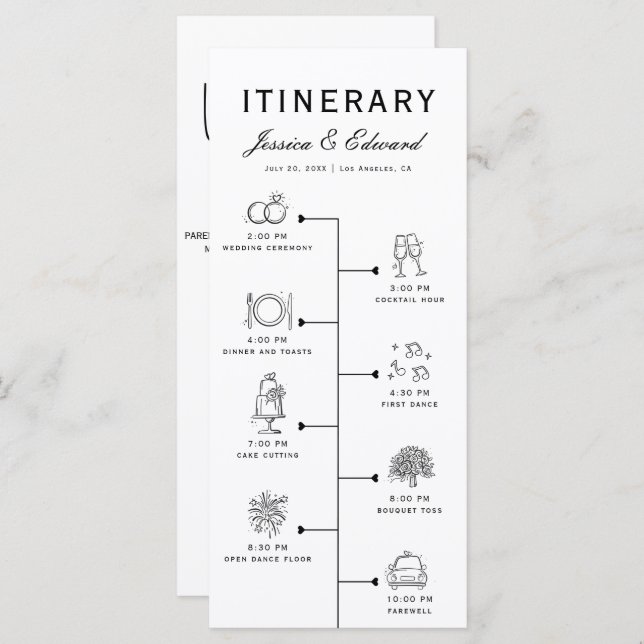 Wedding Itinerary Party Program Black White Chic (Front/Back)