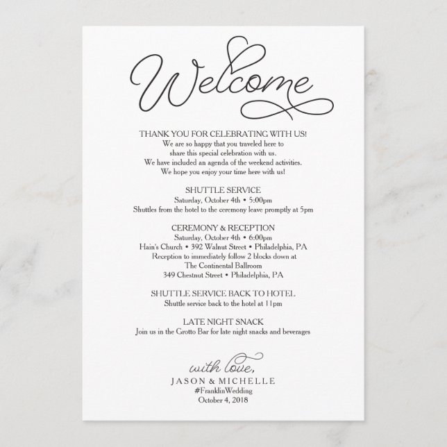 Wedding Itinerary - Wedding Welcome Letter Beloved Programme (Front)