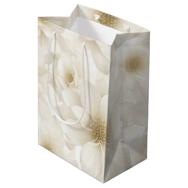 Wedding Ivory Floral Abstract Medium Gift Bag (Back Angled)