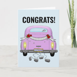 WEDDING JUST MARRIED RETRO CAR GREETING CARD