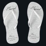 Wedding Just Married White Lace Personalised Bride Jandals<br><div class="desc">This design was created through digital art. It may be personalised by clicking the customise button and changing the colour, adding a name, initials or your favourite words. Contact me at colorflowcreations@gmail.com if you with to have this design on another product. Purchase my original abstract acrylic painting for sale at...</div>